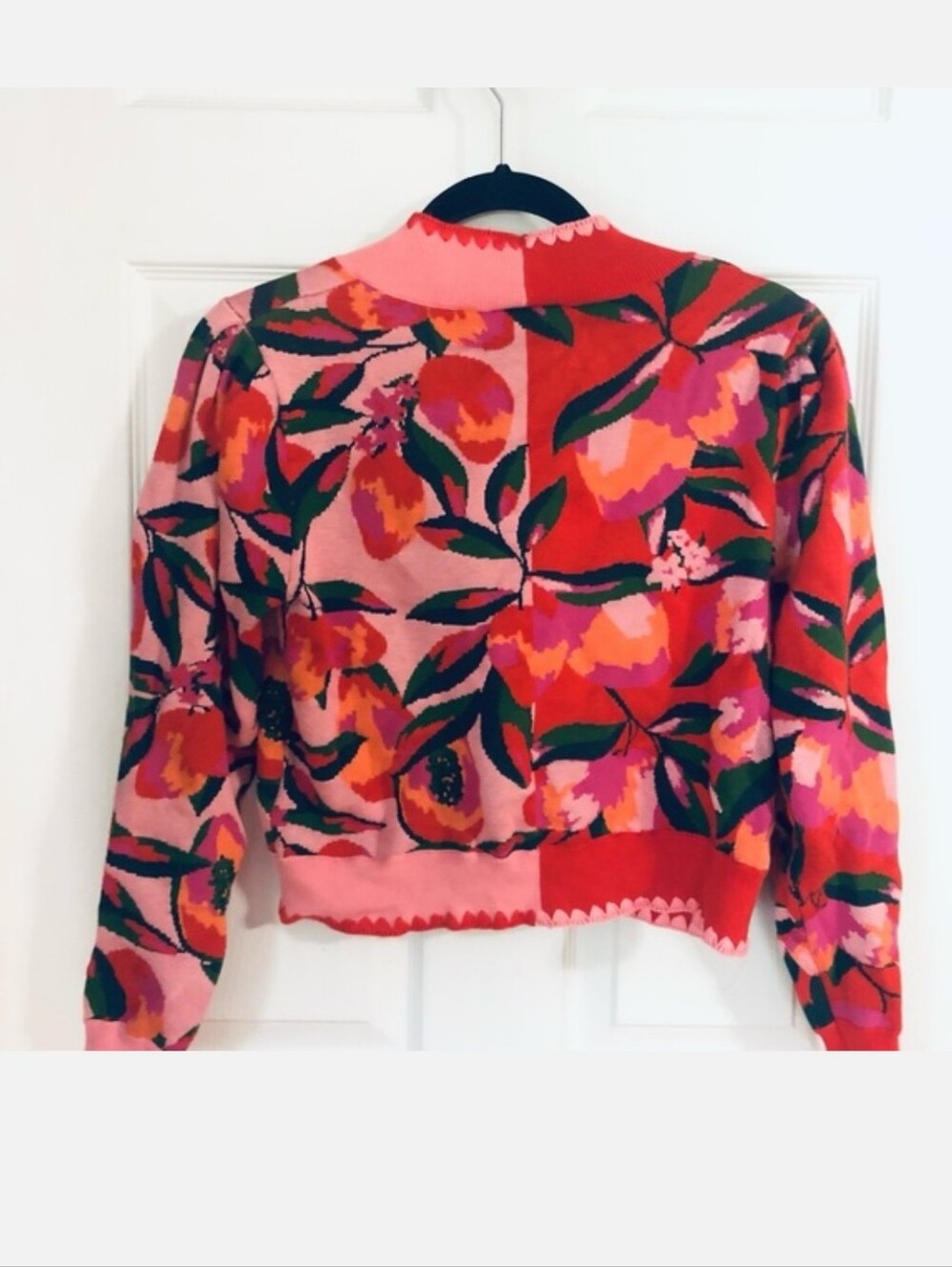 FARM RIO Mixed Papaya Knit Vibrant Red Pink Long Sleeve Cardigan Small NWOT - Picture 9 of 15
